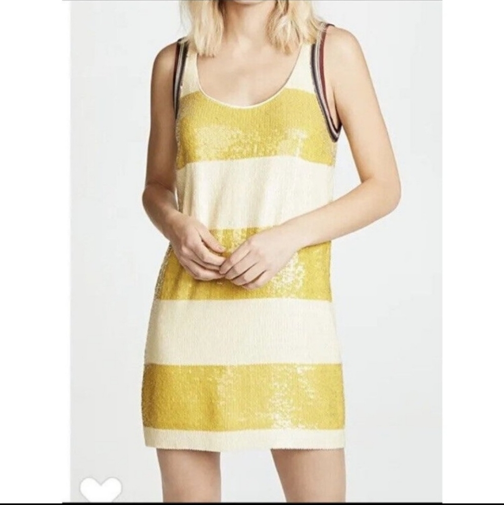 3.1 Philip Lim Yellow Sequin Striped Mini Dress Size Small